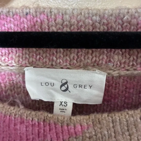 Lou & Grey Crewneck Leopard Print Knit Sweater Womens XS Pink Brown - Picture 6 of 8